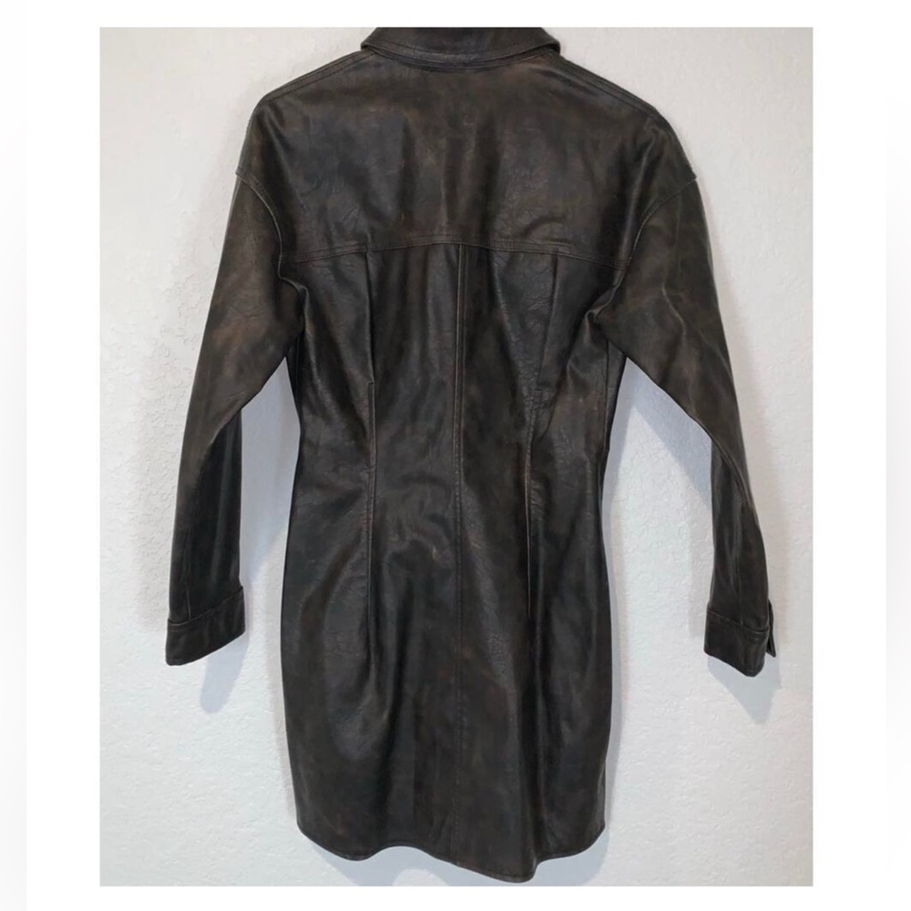 NWOT ZARA Dark Brown Faux Leather Gold Button Mini Dress Size Medium - Picture 3 of 9